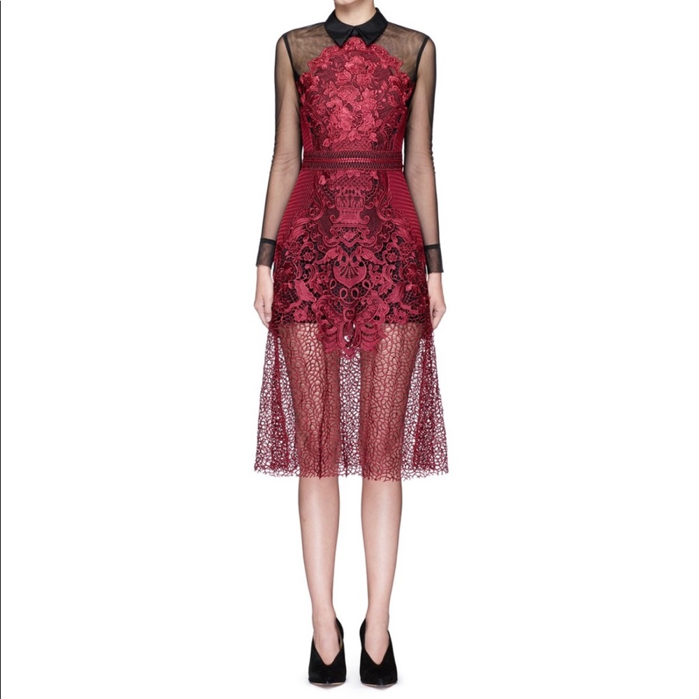 Self-Portrait Collared Lace Midi Dress XS
